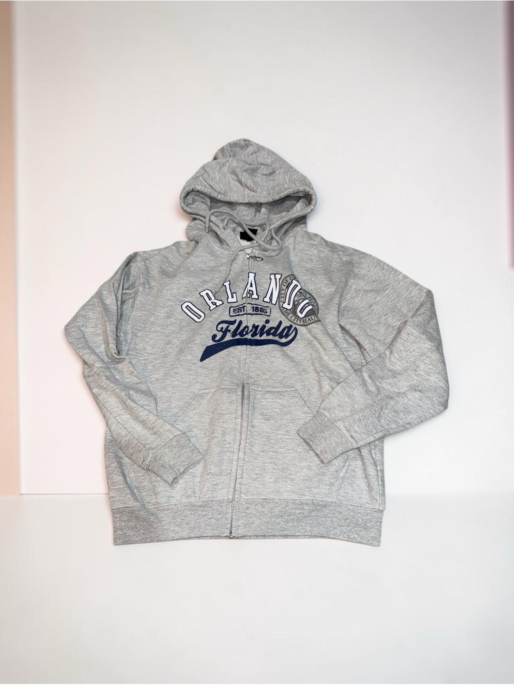 Gray "Orlando Florida" Zip-Up Hoodie Mens (M)